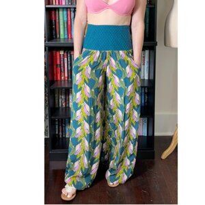 Jaline Teal Flowy Boho Pants Size Small